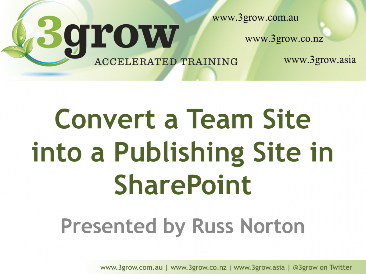 convert team site to publishing slide