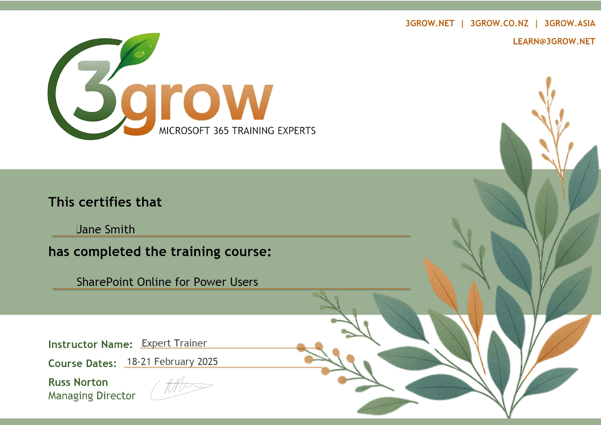 Certificate sample image