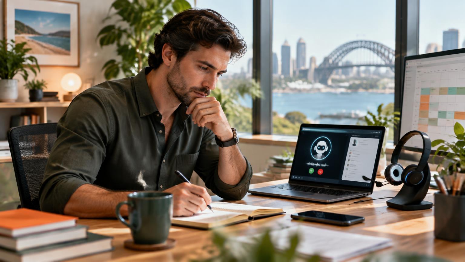Professional using an AI assistant to screen an incoming call